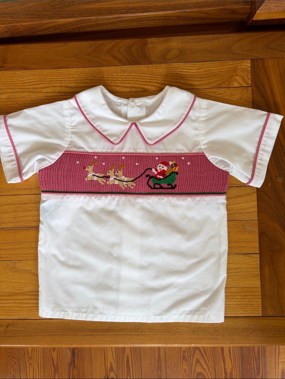 Remember Nguyen 4T Christmas Smocked Shirt Santa Reindeer Sleigh Boys Holiday